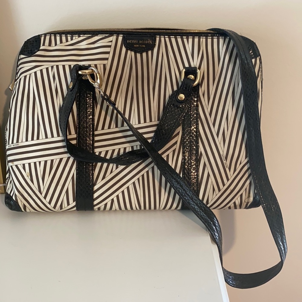 henri bendel striped briefcase